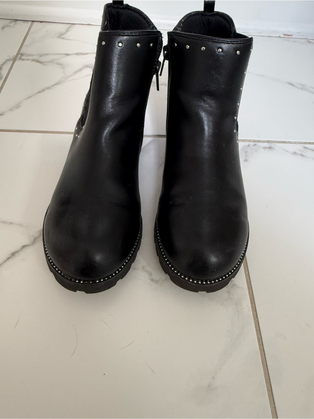 Libbey Black Studded Leather Ankle Booties